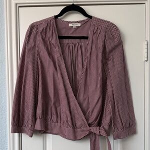 Madewell Burgundy Checkered Wrap Blouse